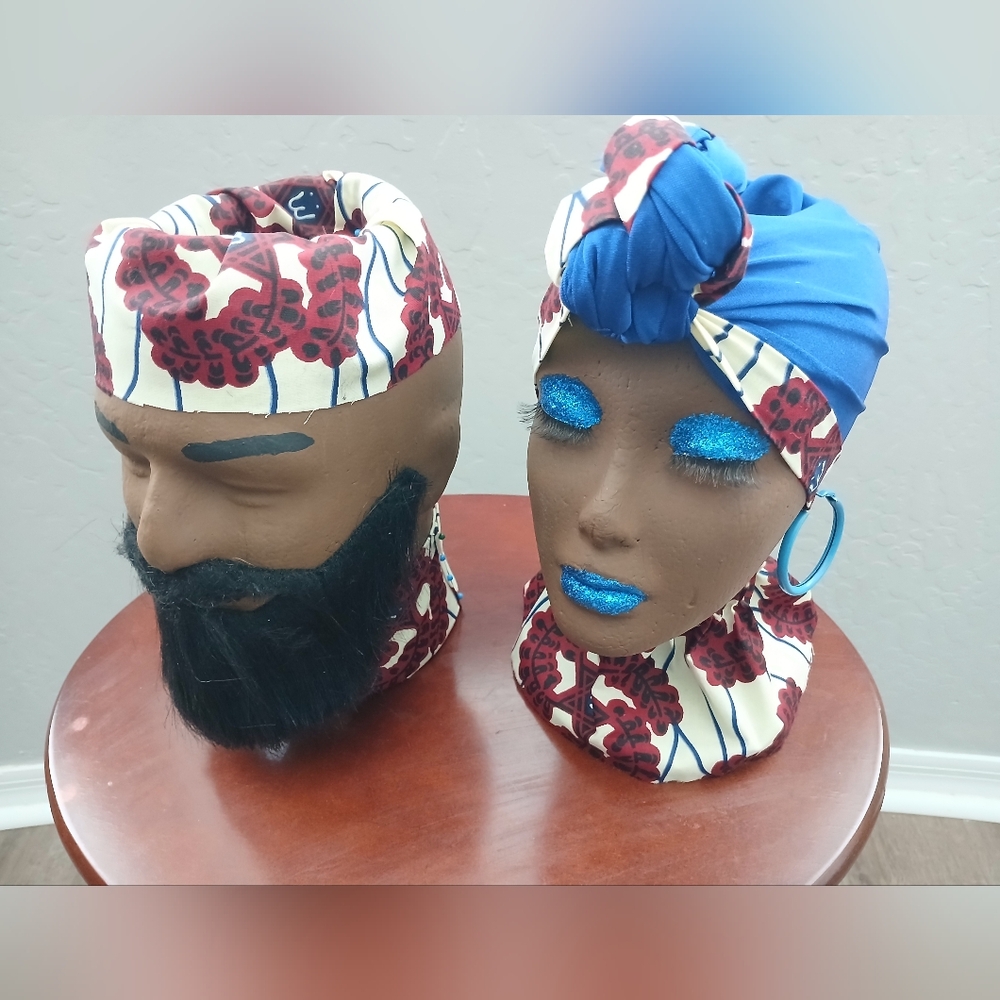 Blue and Red Patterned Headwrap Set - Picture 5 of 5